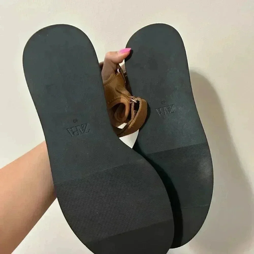 NWT ZARA LEATHER LUG  SOLE STRAPPY SANDAL 40 - Picture 5 of 5